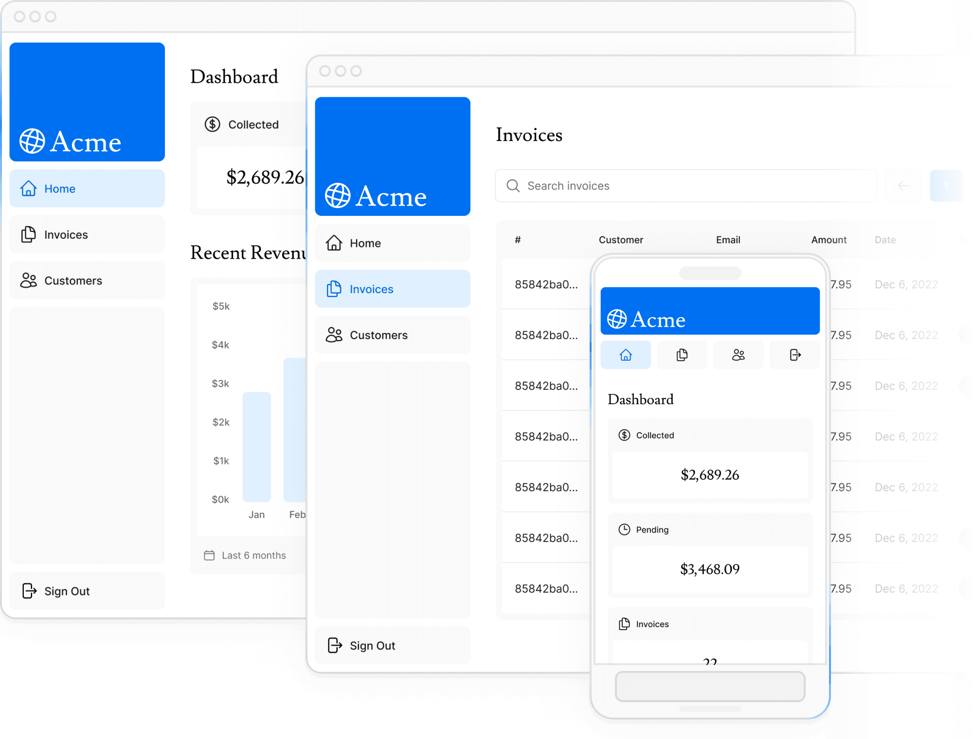 "Screenshots of the dashobard project showing desktip version